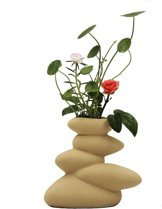 Cotta Planters Flower Vase – Simple and Minimalist Ceramic Vase – Matt Finish Flower Pot or Vase – Small Vase Home Decorations for Living Room – Beige Boho Vase – Unique Accent Piece