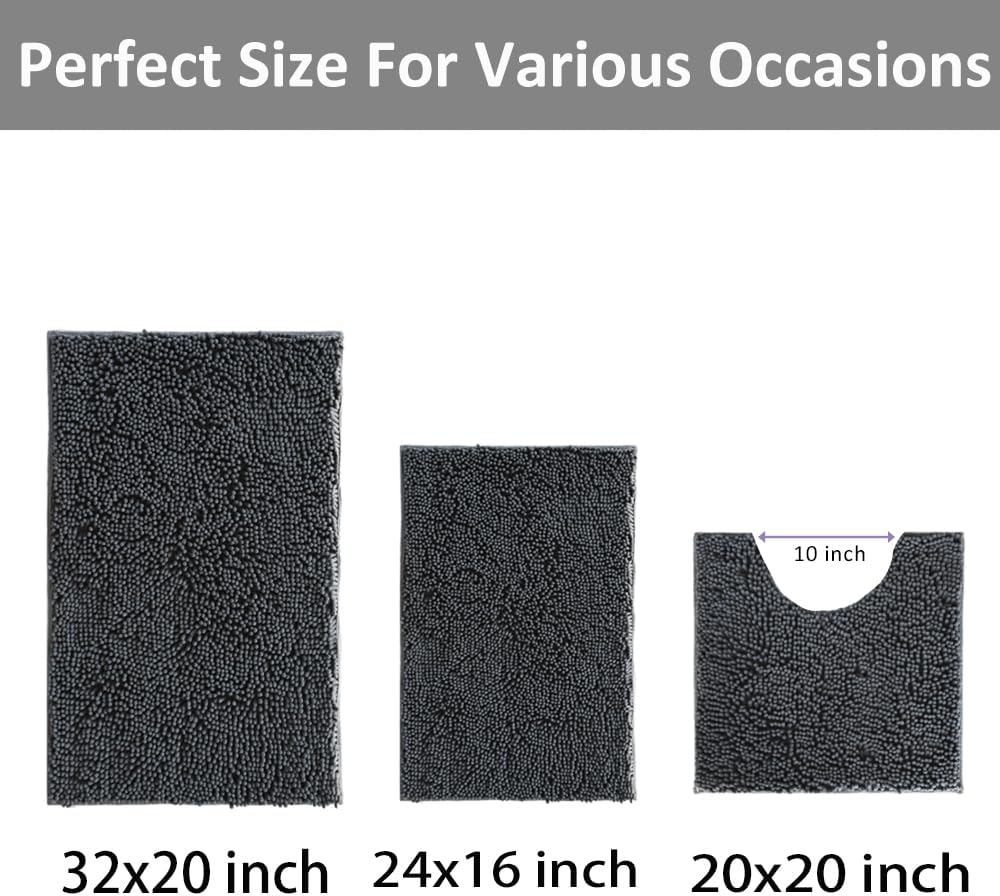 Bathroom Rugs Set Non Slip 3 Piece Bath Mat Washable Chenille Bath Rug