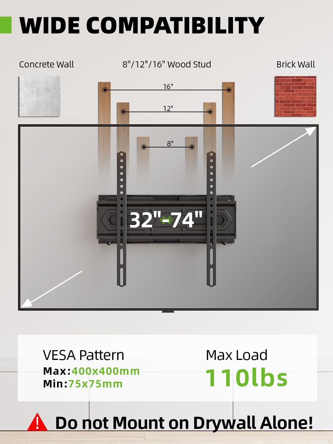 USX MOUNT TV Wall Mount for 32-74 inch Flat Screen/LED/4K up to 110lbs