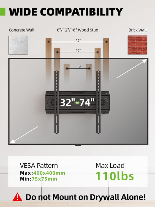 USX MOUNT TV Wall Mount for 32-74 inch Flat Screen/LED/4K up to 110lbs