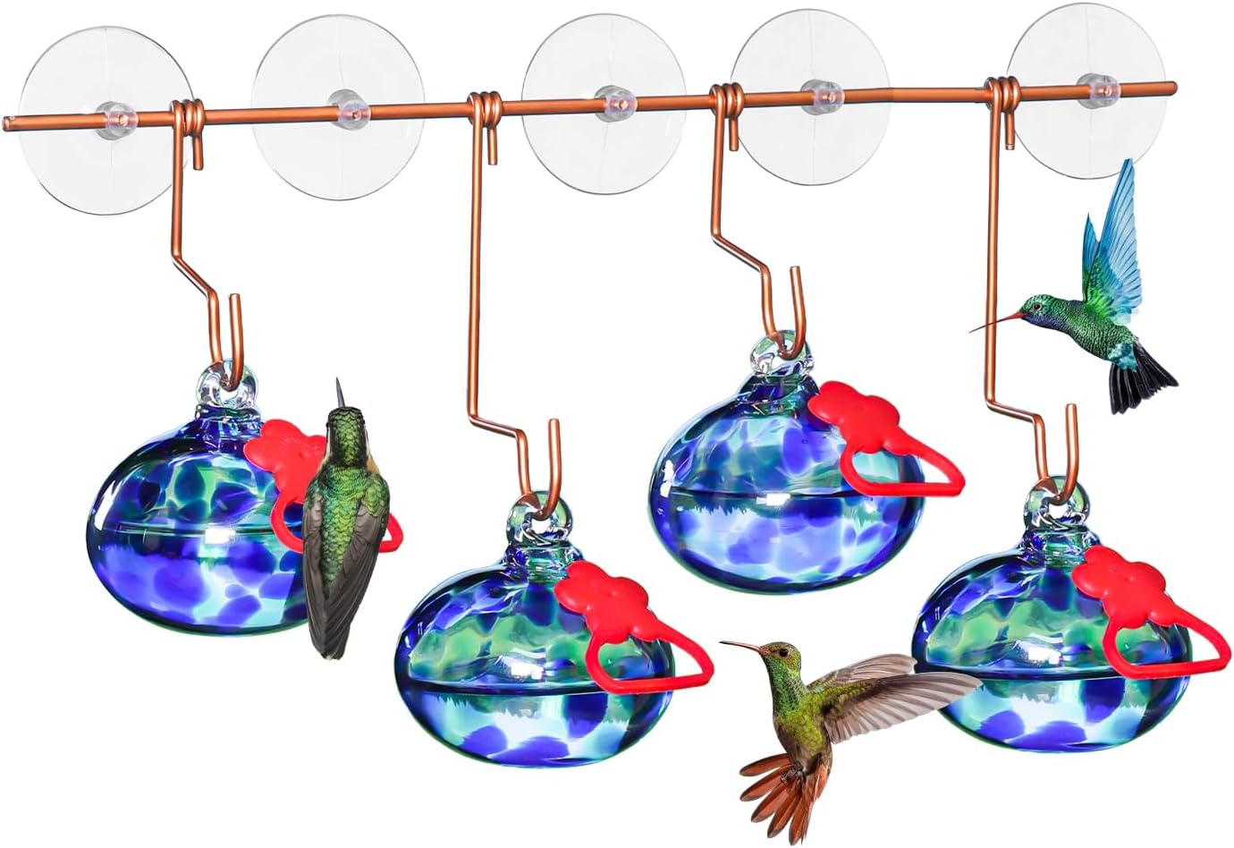 Window Hummingbird Feeder with Suction Cups,Hand-Blown Glass Hummingbi