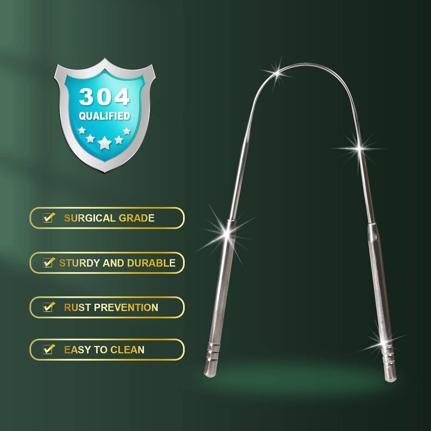 2 Pack Tongue Scraper, 100% Surgical 304 Stainless Steel Tongue Cleane