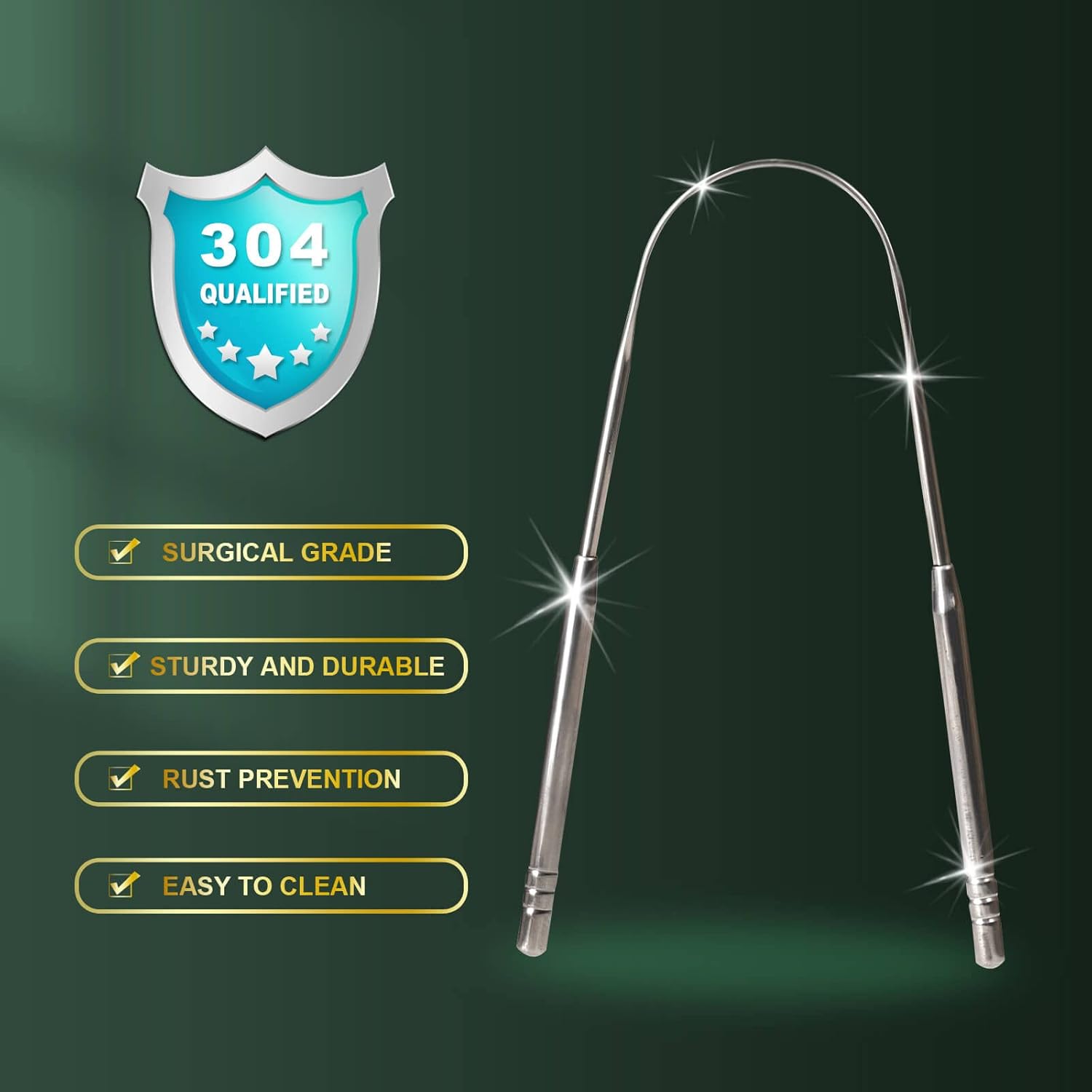 2 Pack Tongue Scraper, 100% Surgical 304 Stainless Steel Tongue Cleane