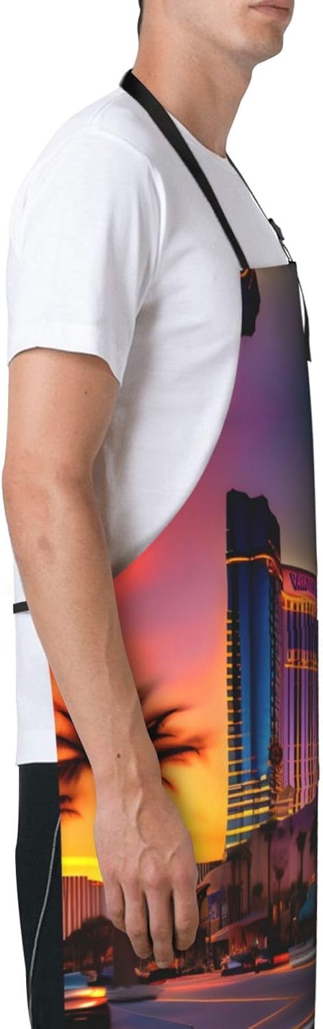 Las Vegas Sunset 1 Print Laundry apron 28x33 In Waterproof Kitchen Apron with Pockets for Cooking Baking