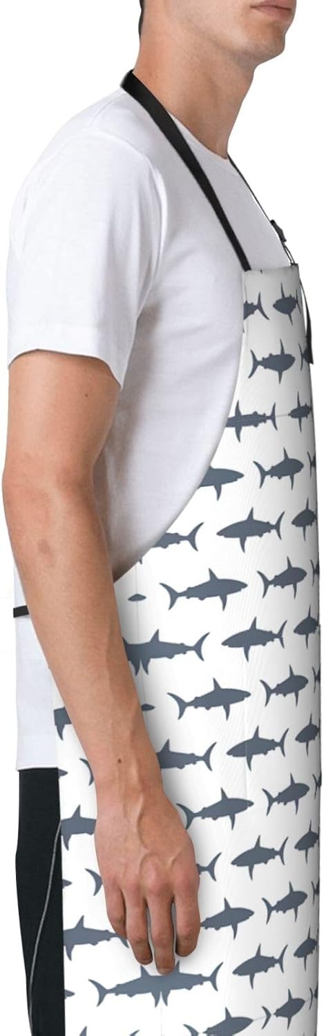 fish and shark print Waterproof apron with pocket adjustable cooking apron for adult kitchen bibs to bake