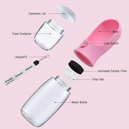 Dog Water Bottle with Food Container, Travel Puppy Water Bowl, Portabl