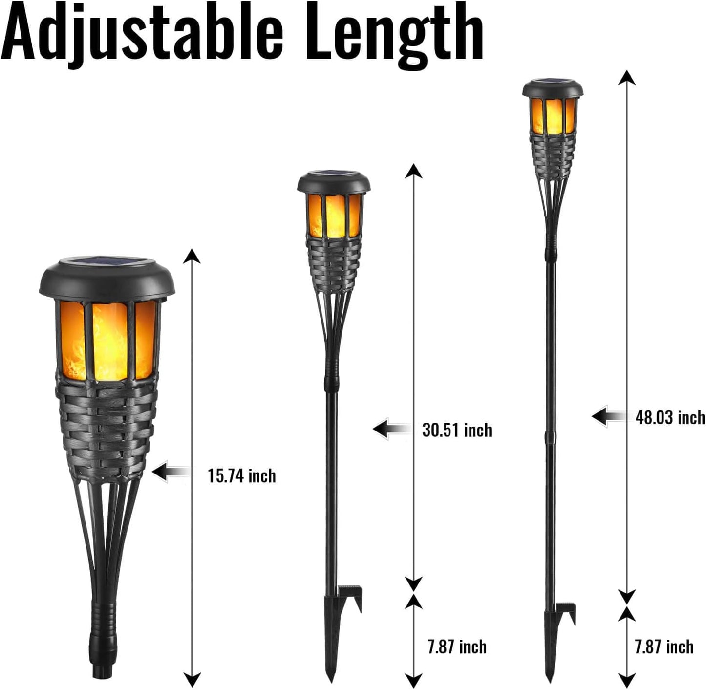 Flickering Flames Torch Solar Lights Handmade Bamboo Outside Flame Lighting Waterproof for Path, Garden, Outdoor Decoration