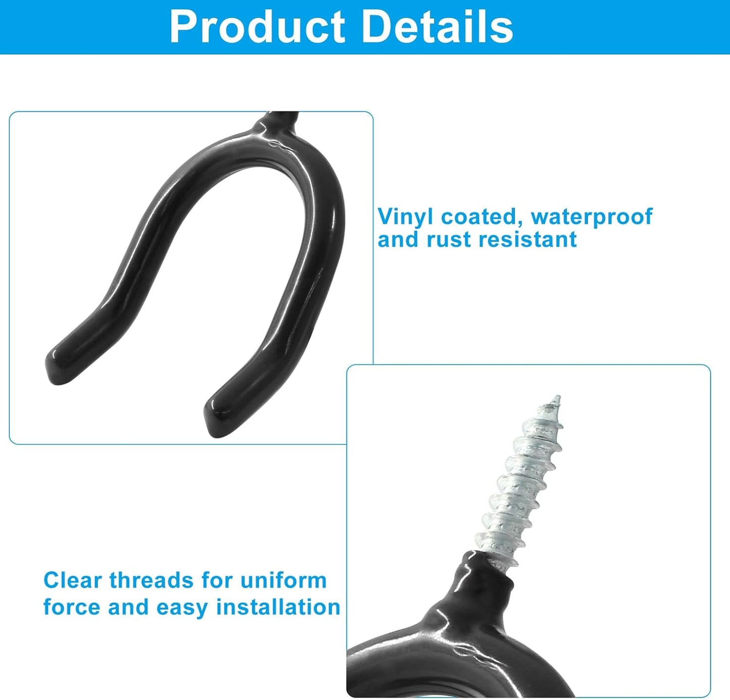 12 Pack Screw in U Hooks, Black U Shaped Shovel Holder Wall Mount, U Hook Screw for Hanging Garage, Garden, Yard Tools