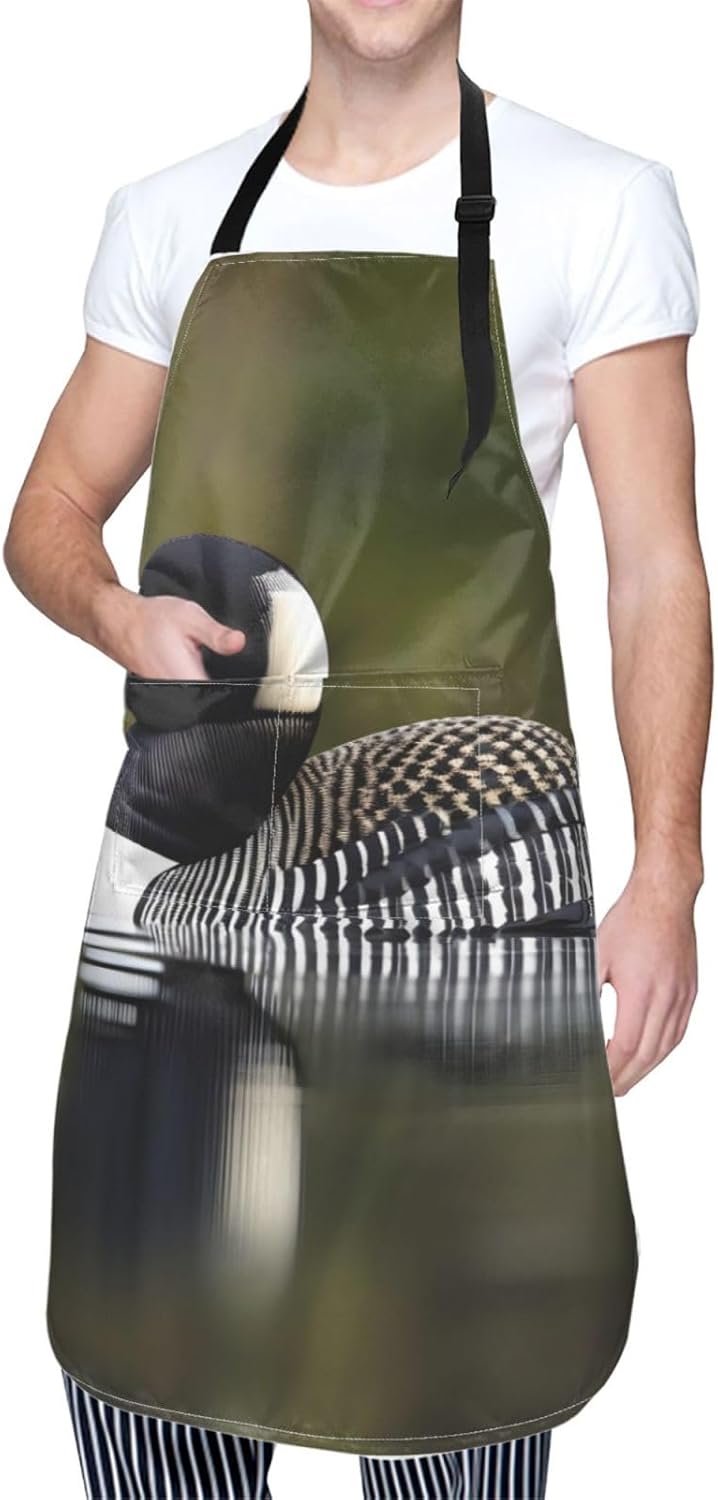 Loon Nature Bird print Waterproof apron with pocket adjustable cooking apron for adult kitchen bibs to bake