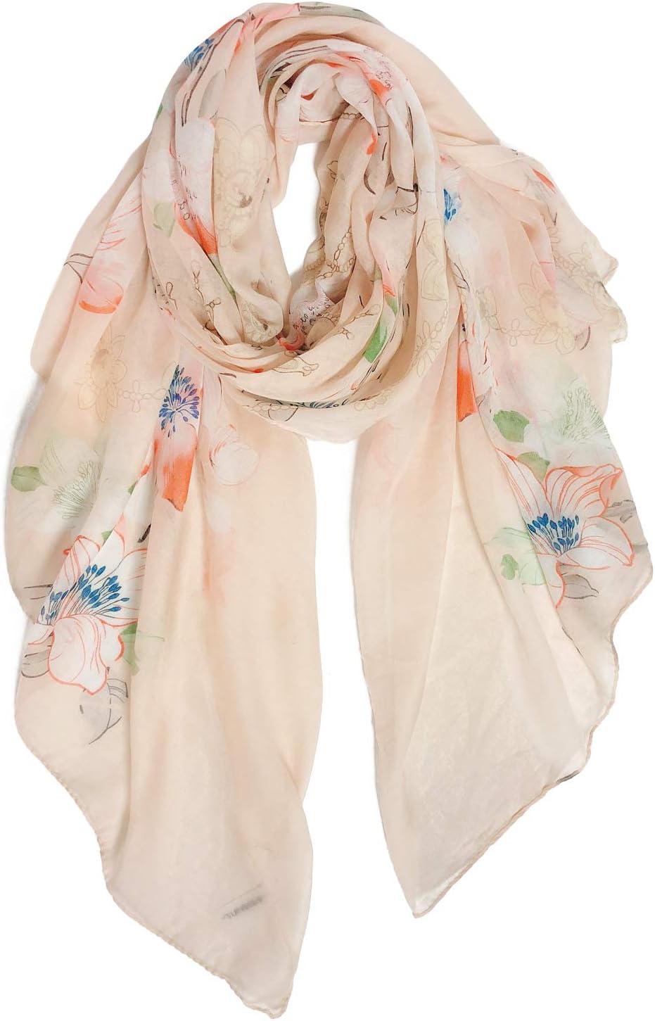GERINLY Lightweight Scarves Fashion Flowers Print Women Cotton Wrap Sc
