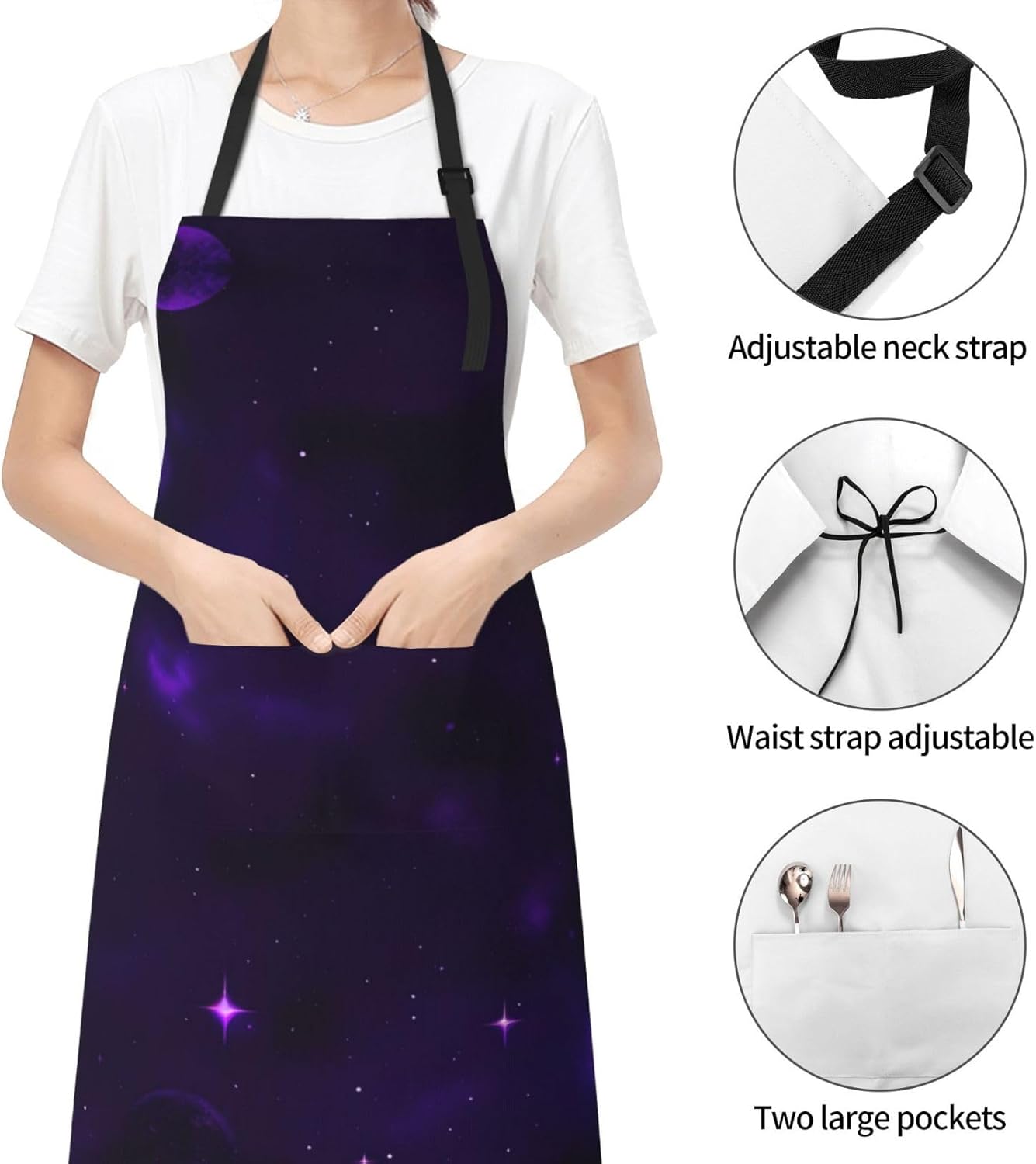 Galaxy Starry Space Purple Starry print Waterproof chef's apron with p