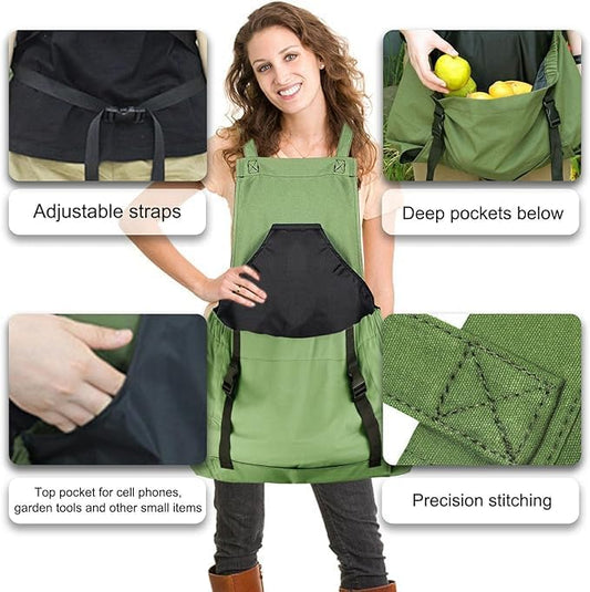Osznmmg Gardening Apron with Pockets Gardening Apron for Harvesting Waterproof Adjustable Apron for Garden Mother's Day Gift