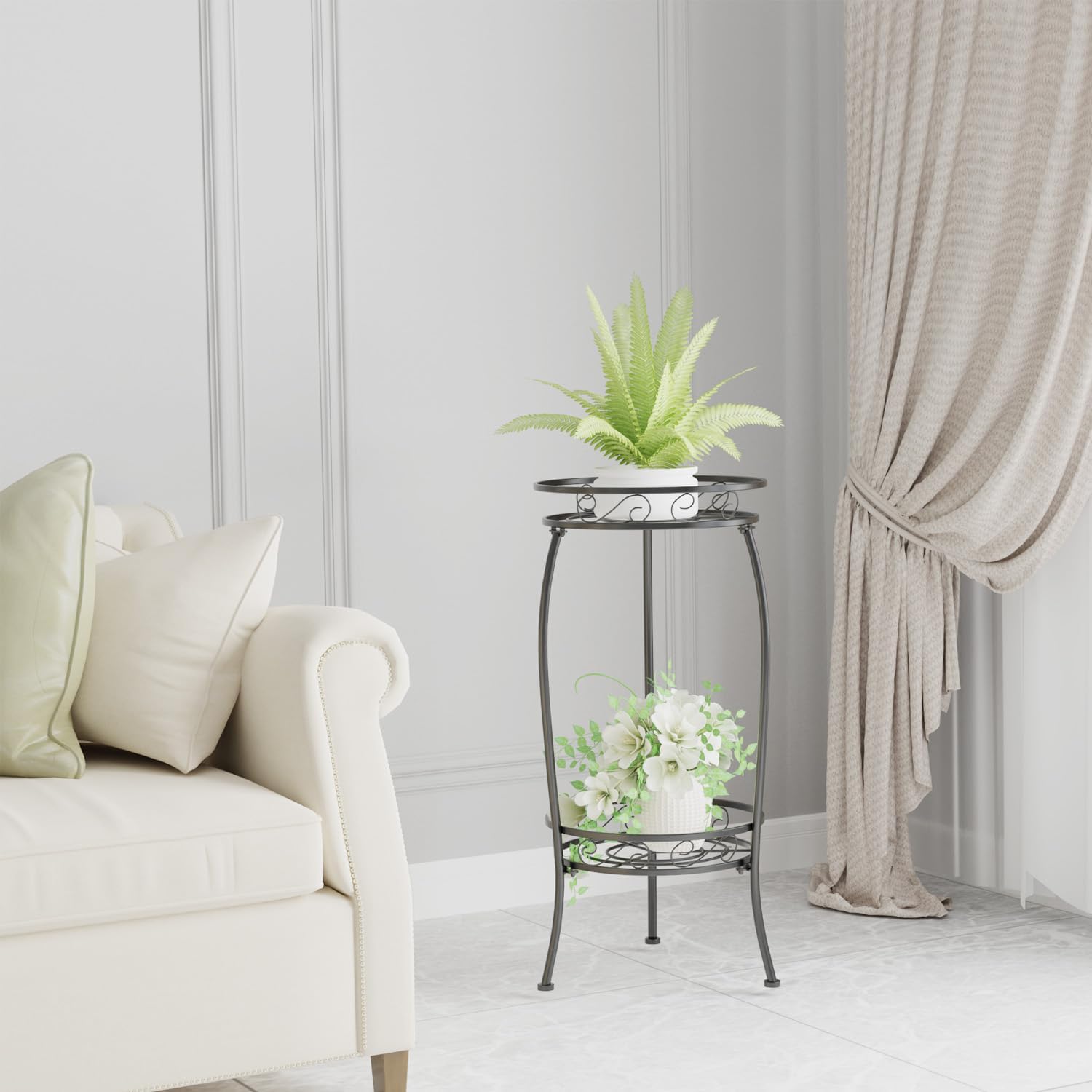Plant Stand Indoor Outdoor, 2 Tier 27" Tall Metal Plant Stand Shelf, H