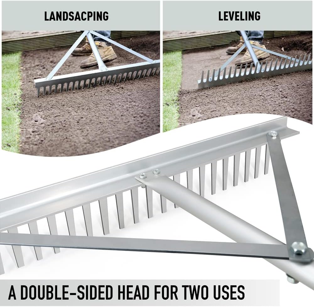 Colwelt Landscape Rake - 24Tines, Aluminum Head with 68" Handle, 24" W