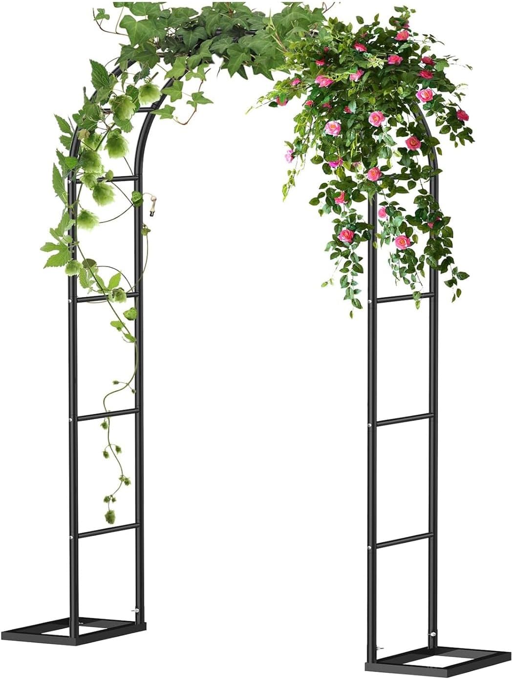 Metal Garden Arch Trellis for Climbing Plants, Outdoor Flower Archway for Roses, Black 1.8m, Perfect for Backyard, Lawn, Patio, Wedding & Party Decorations