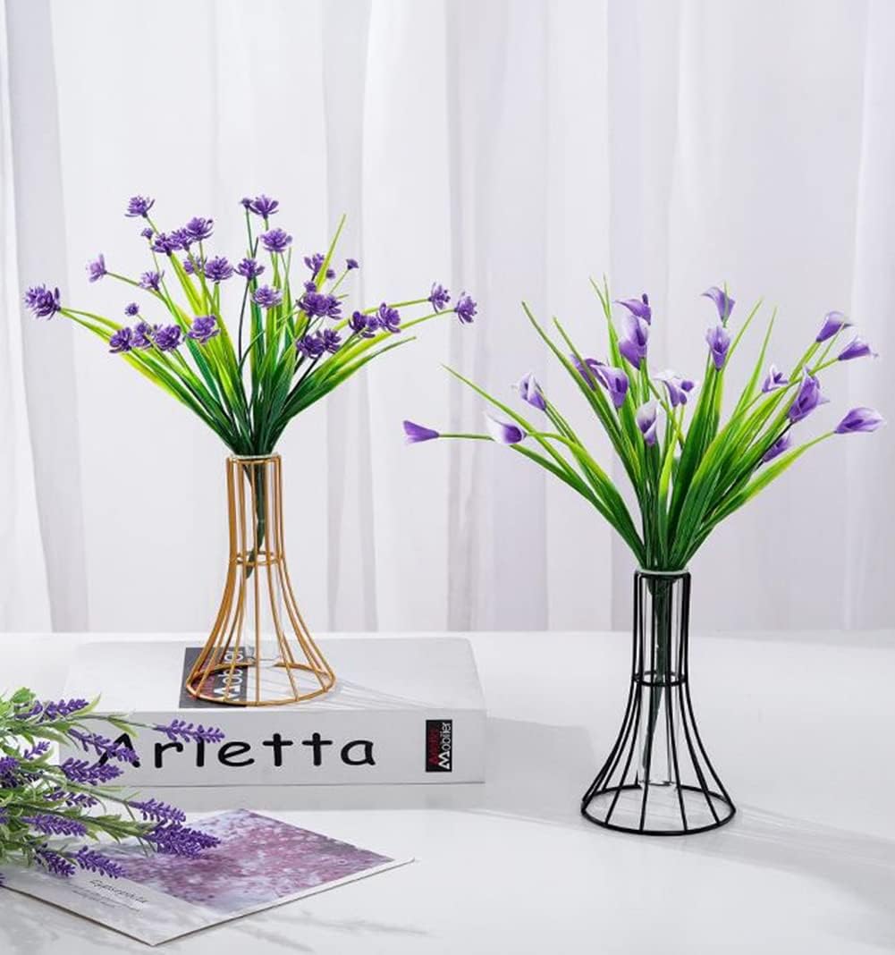 Nordic Simple Glass Clear Vase with Iron Art Frame for Hydroponic Planter, Metal Flower Vase Test Tube Pot Decorative Bottles Centerpieces for Wedding Home Décor (Gold,Gourd)