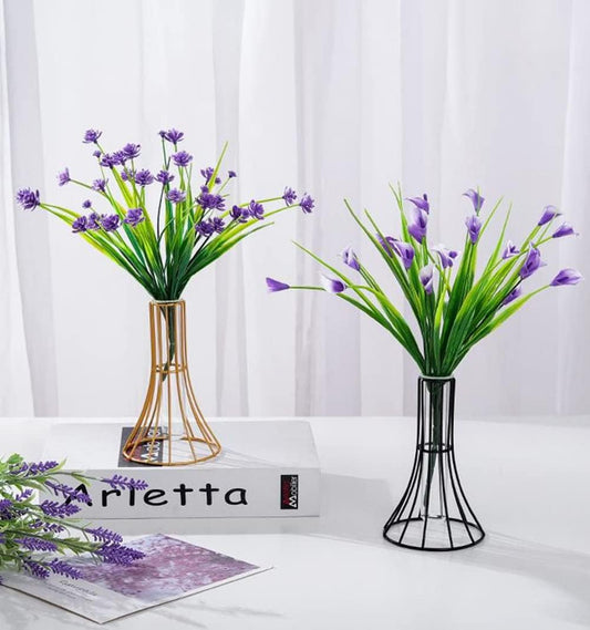 Nordic Simple Glass Clear Vase with Iron Art Frame for Hydroponic Planter, Metal Flower Vase Test Tube Pot Decorative Bottles Centerpieces for Wedding Home Décor (Gold,Gourd)
