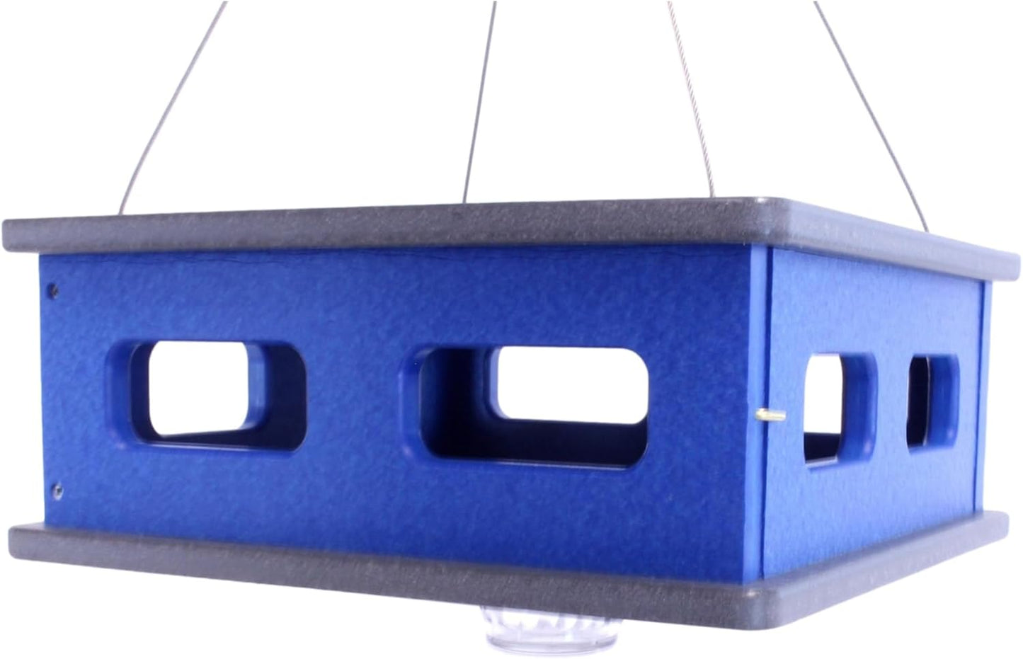 AmishToyBox.com Bluebird Feeder - Hanging Block House Mealworm Feeder for Bluebirds - Amish-Made with Poly Lumber (Gray and Blue)