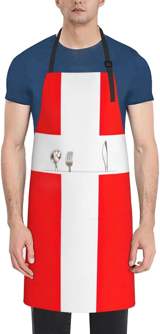 Denmark Danish Flag print Waterproof apron with pocket adjustable cook