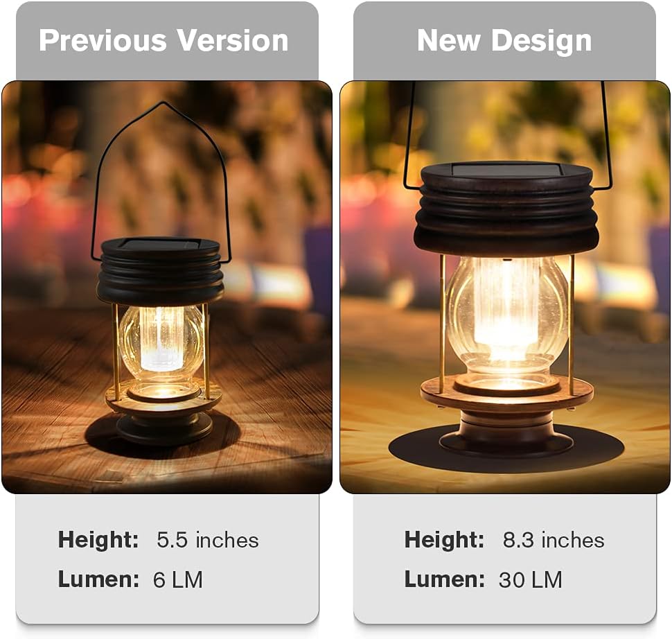 Hanging Solar Garden Lights Outdoor - 8.3” Solar Powered Waterproof Retro Christmas Lanterns, Bright Landscape Lamp, 30 Lumen, 2 Pack, Great Decor for Patio, Yard, Garden and Table (Warm White)