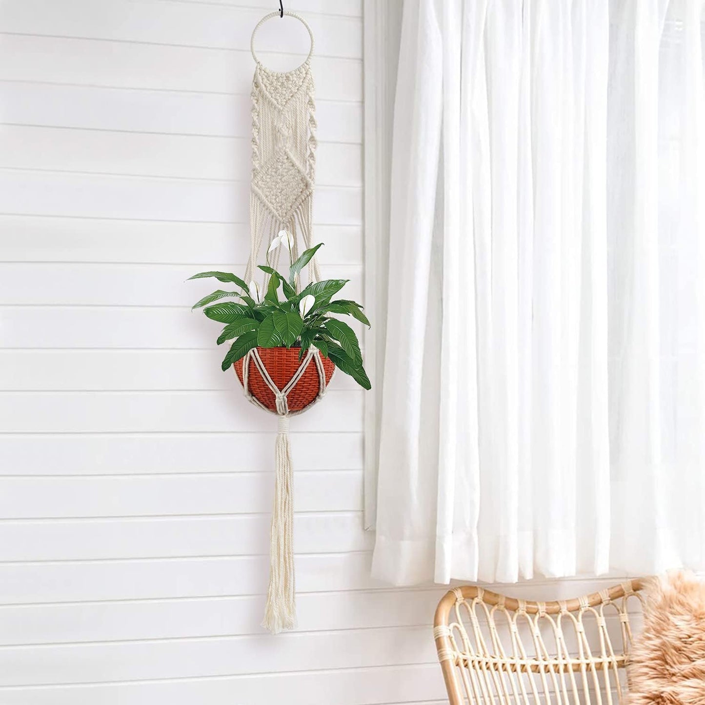 Laerjin Macrame Plant Hangers, Set of 6 Handmade Hanging Plant Holder Basket Stand Decorative Flower Pot Holder - Cotton Rope, 4 Legs, 4 Types