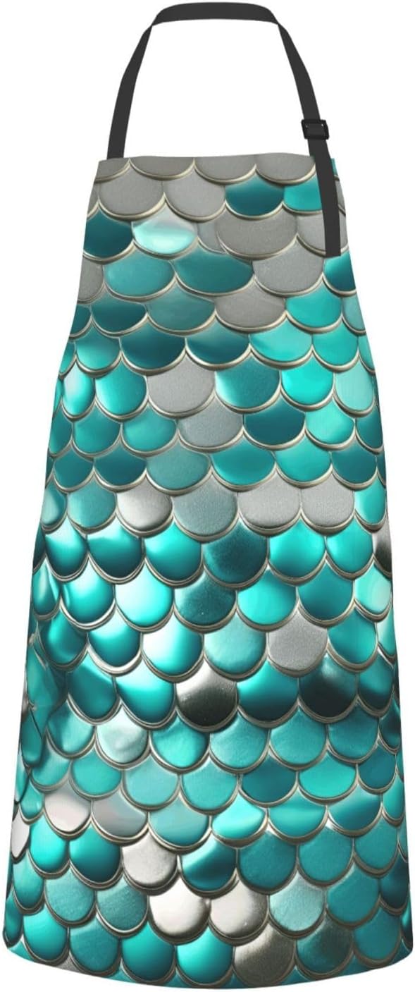 YANYU Mermaid Scale Print 28x33 In Kitchen Apron Stylish Chef Apron with Pockets for Cooking Baking Painting