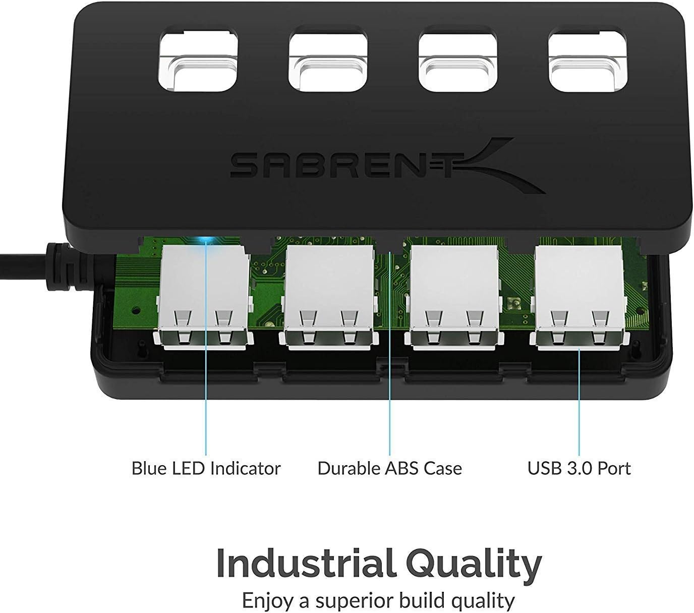 SABRENT 4 Port USB 3.0 Hub with Individual LED Lit Power Switches, Inc