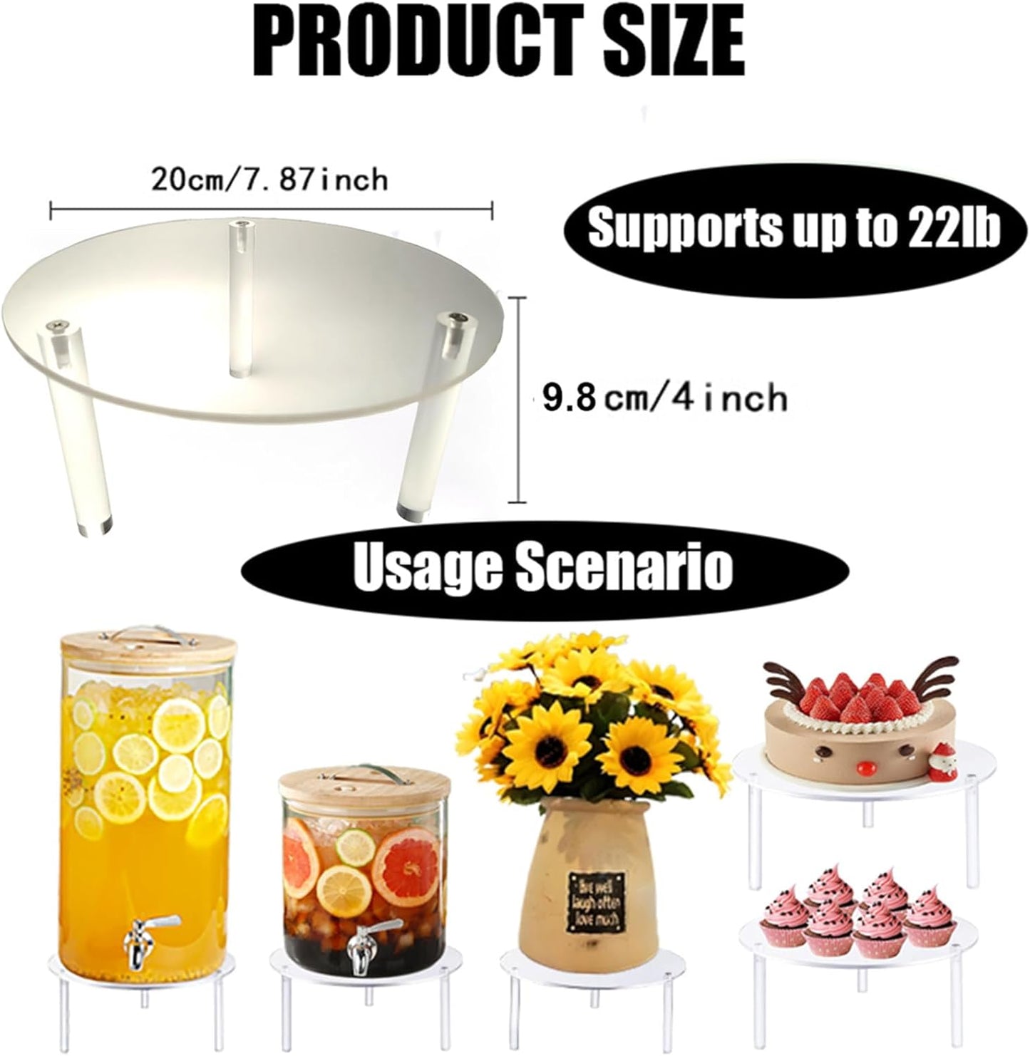 Drink Dispenser Stand,Clear Acrylic Stands,Fit Max 7.87 Inch Diameter of Glass Drink Dispenser,Water Dispenser Stand for Parties and Events,Plant Stands,Cake Stand,Beverage Dispenser Stand Only