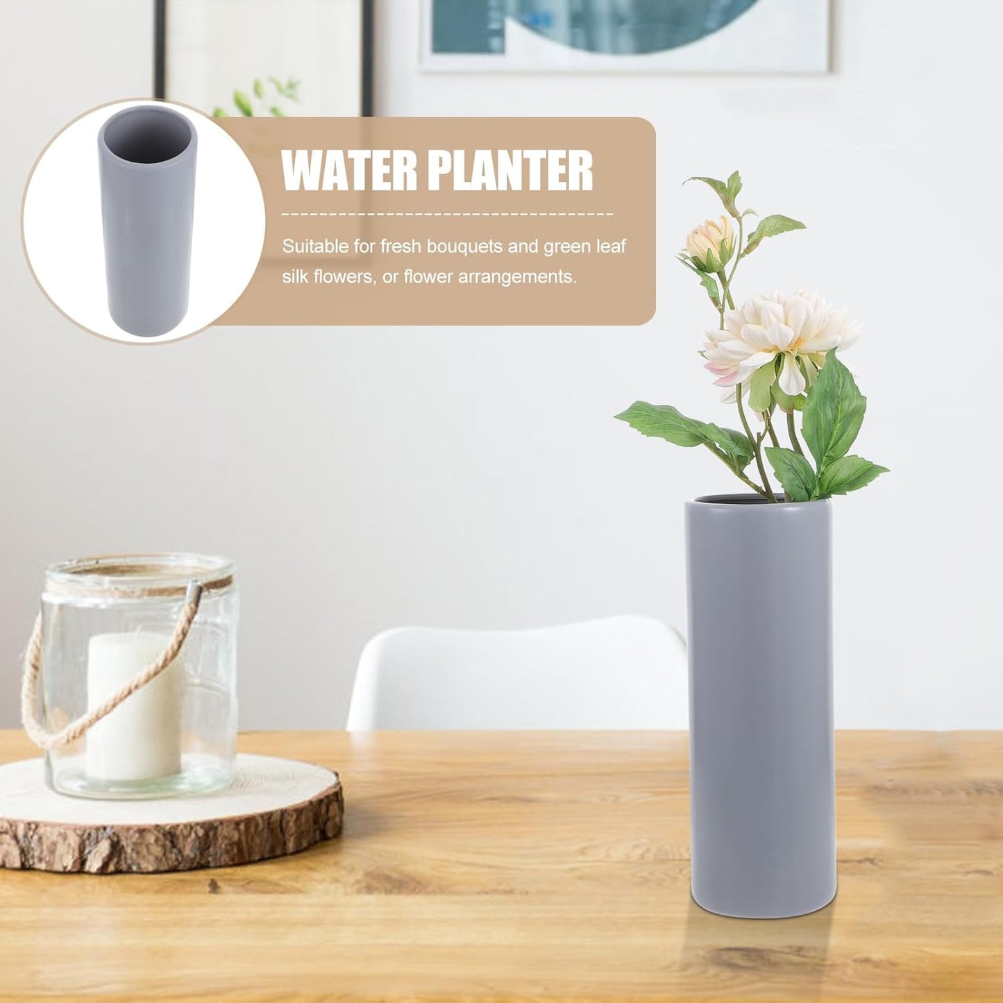 Matte Black Ceramic Flower Vase Large Square Water Plant Container Hyd