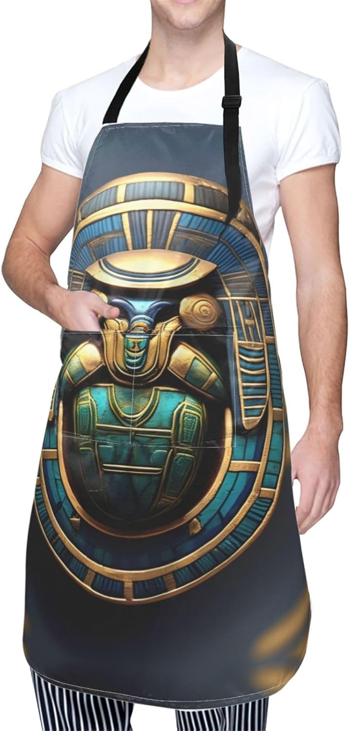 Egyptian Scarab Print Laundry apron 28x33 In Waterproof Kitchen Apron with Pockets for Cooking Baking