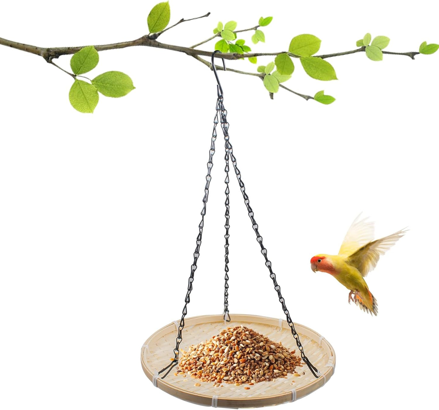 Hanging Bird Feeder Tray, 10 Inch Bamboo Mesh Platform Feeders Wild Bird Feeding Station for Backyard Garden Attracting Wild Birds