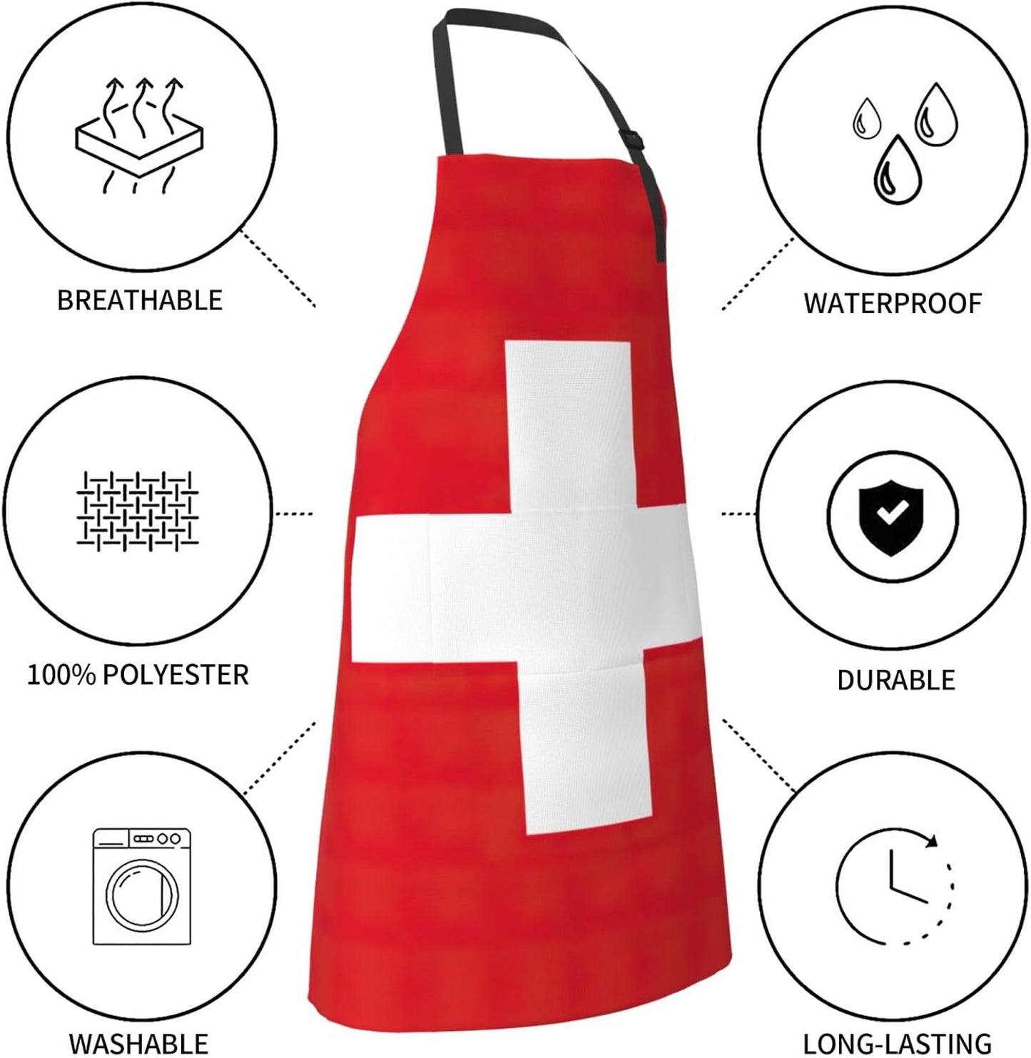 Swiss Flag print Waterproof chef's apron with pocket apron for kitchen cooking baking barbecue and gardening