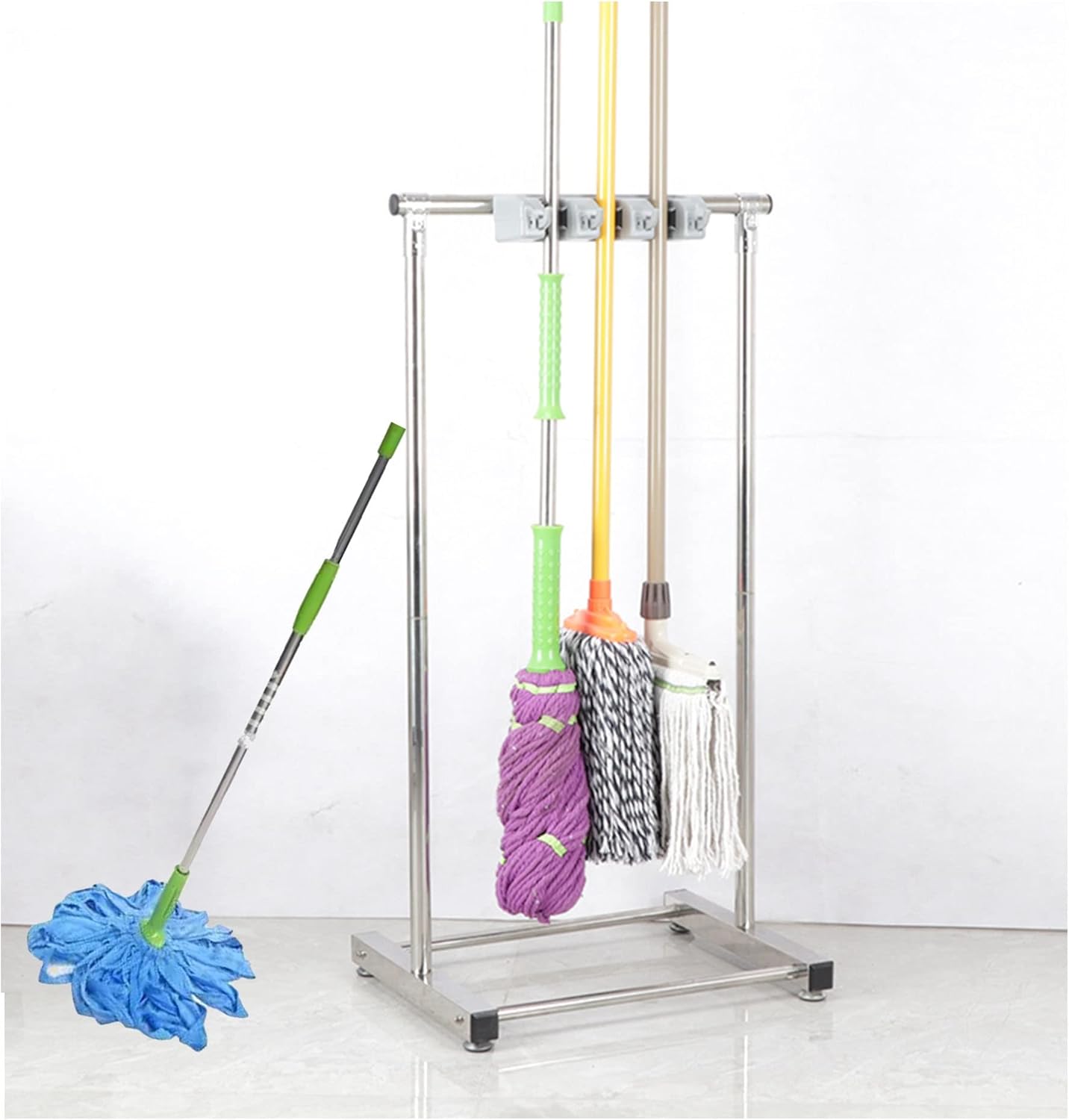 Movable Broom Mop Holder,Stainless Steel Mop Rack,Cleaning Supplies Or