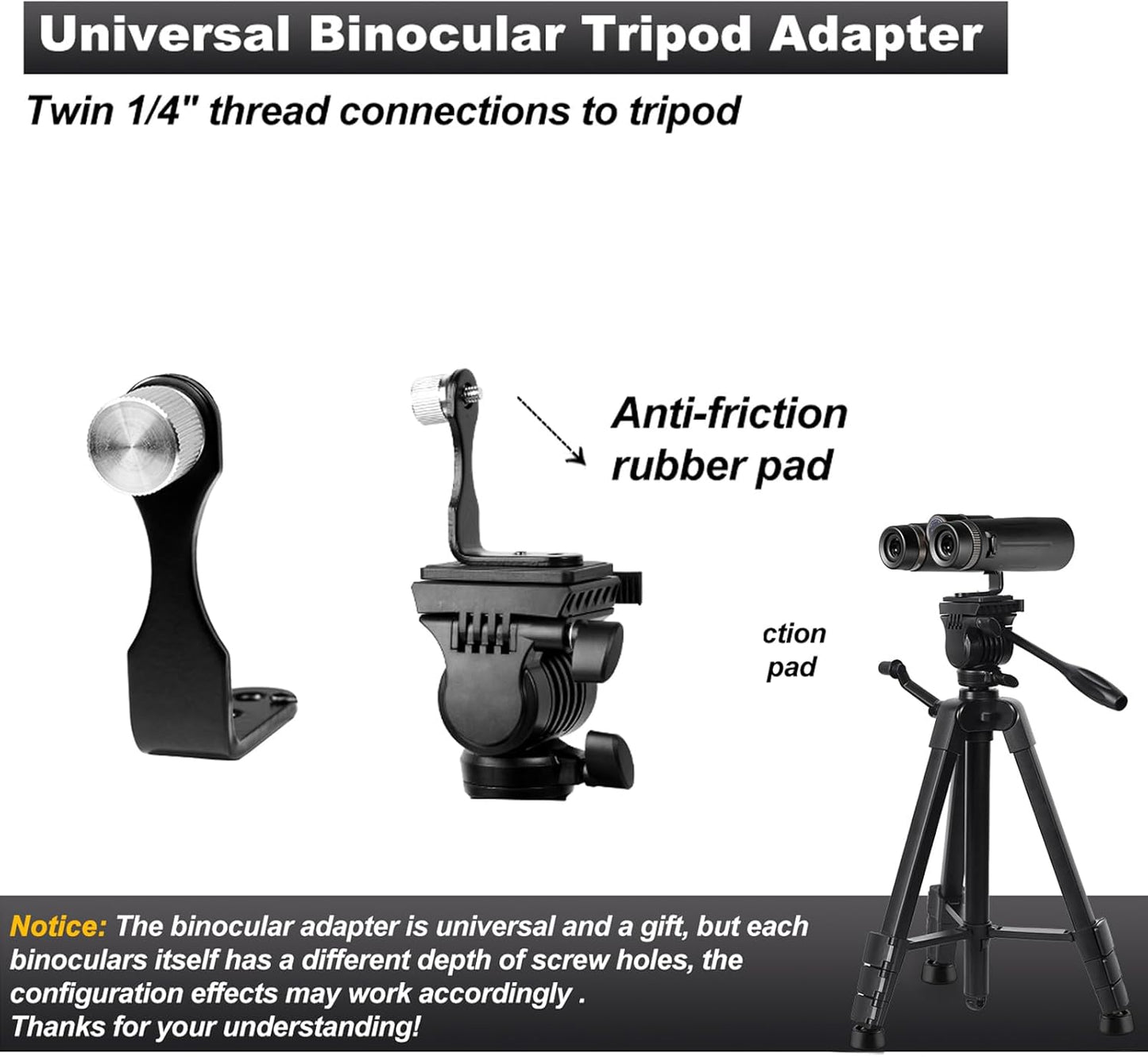 Binocular Tripod, Spotting Scope Tripod Stand with Binocular Adapter and 2 QR Plates, Travel Camera Stand, Compatible with Binoculars/Spotting Scope/Camera/Telescope/Astronomy Binoculars/DSLR