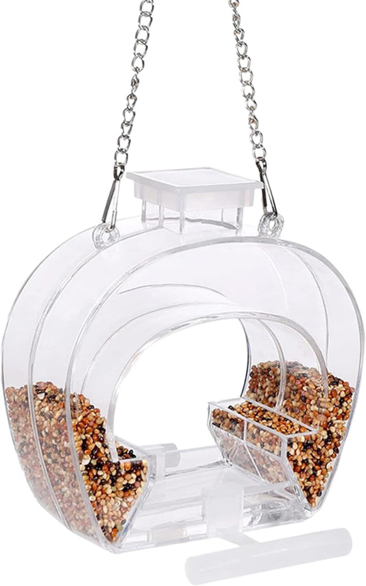Bird Feeder, Window Feeder, Clear Feed with Perching Stand, Garden Decor with Sturdy Design, Bird Supplies, Window Feed Kit for Finches Bluebirds Lovebird Parakeet Balcony Tree Outdoor Yard Indoor
