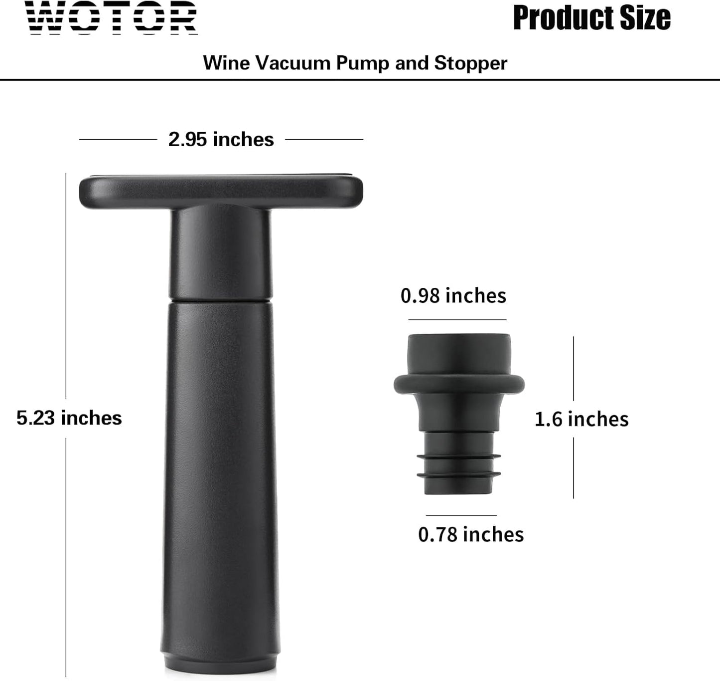 WOTOR Wine Saver Vacuum Pump with 4 Stoppers, Wine Stopper & Preserver, Reusable Bottle Sealer Keeps Fresh, Ideal Accessories Gift (Flat Handle)
