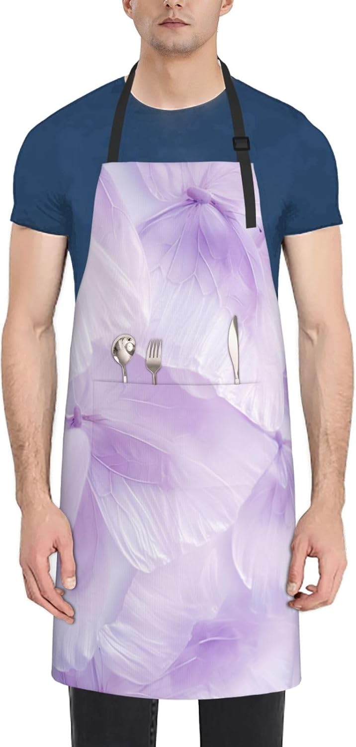 purple cute butterfly print Waterproof chef's apron with pocket apron for kitchen cooking baking barbecue and gardening