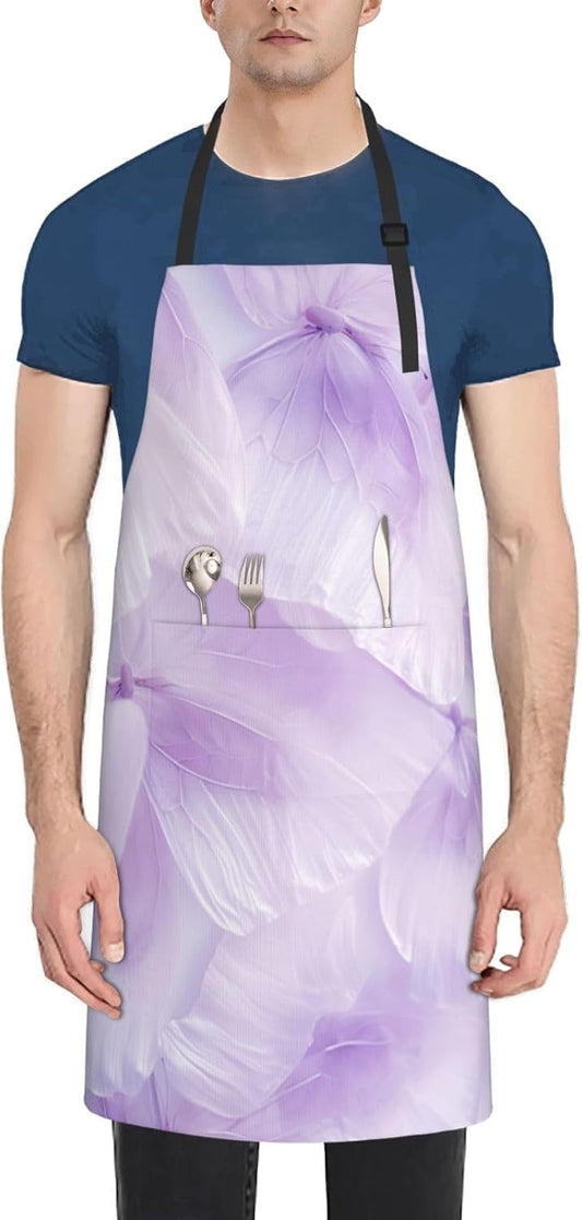 purple cute butterfly print Waterproof chef's apron with pocket apron for kitchen cooking baking barbecue and gardening