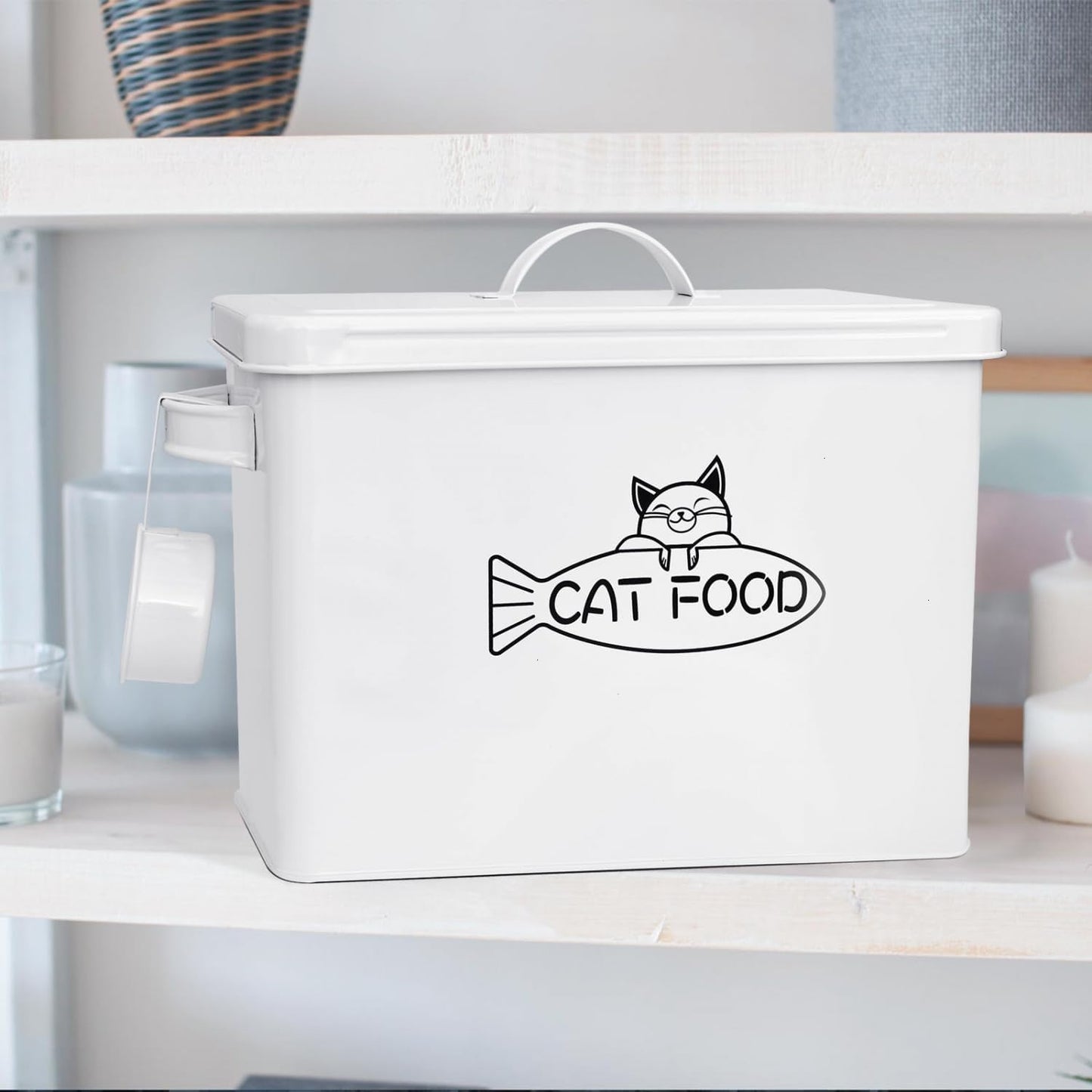 Large Dog and Cat Food Storage Container, Farmhouse Pet Food Storage Containers with Lid and Dry Food Scoop, Durable Airtight Cat Container 12-13 lbs Capacity, Great Gift for Pet Owners