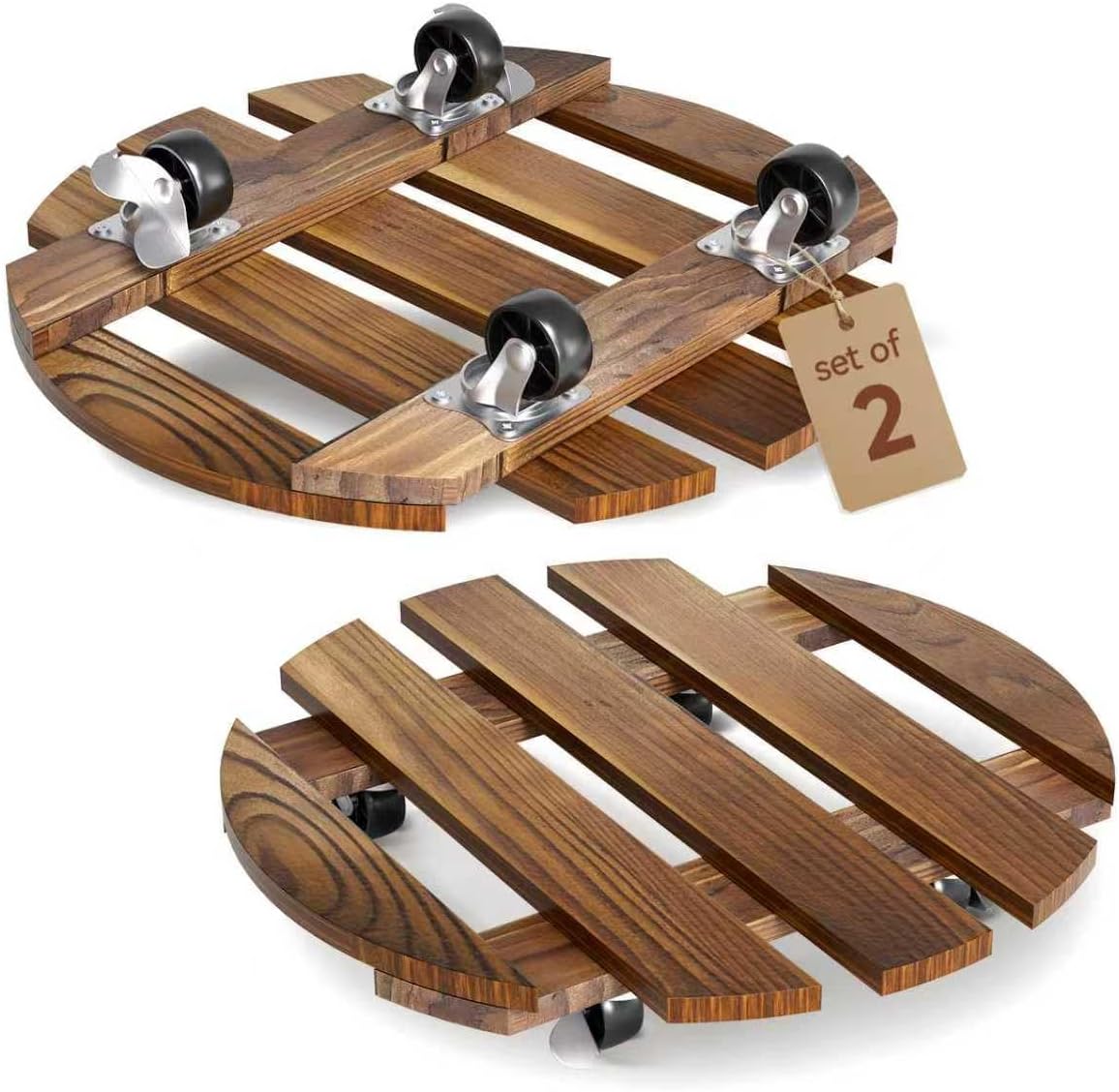 2 Pack Plant Stand Indoor and Outdoor, 12IN Premium Wooden Plant Caddy