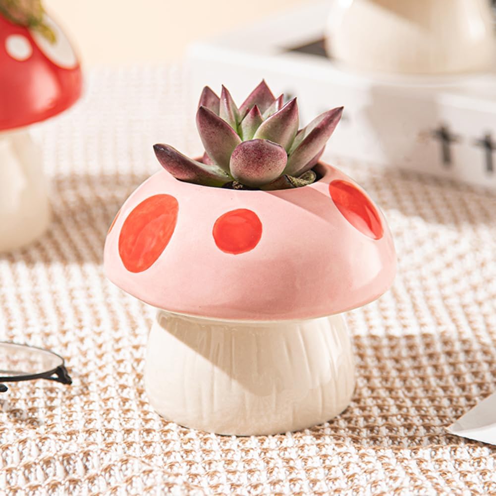 Small Ceramic Planters Succulent Plant Pots Cute Mushroom Shaped Planters,Flower Pots,Cactus Pots,Home Decor Garden Decor(Plants not Included),Pink1