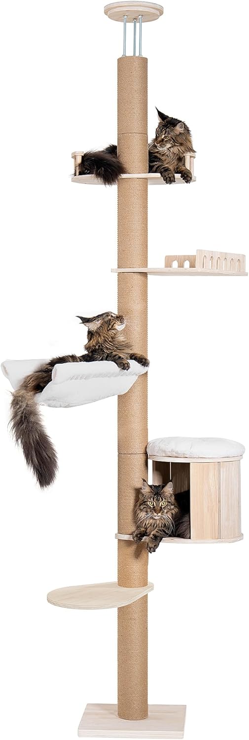 Tall Floor to Ceiling Cat Tree for Large Cats, Cat Tower with Scratchi