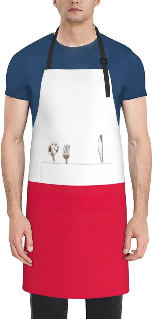 Polish flag print Waterproof chef's apron with pocket apron for kitchen cooking baking barbecue and gardening
