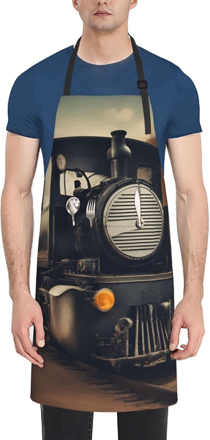 YANYU locomotive Print 28x33 In Kitchen Apron Stylish Chef Apron with 