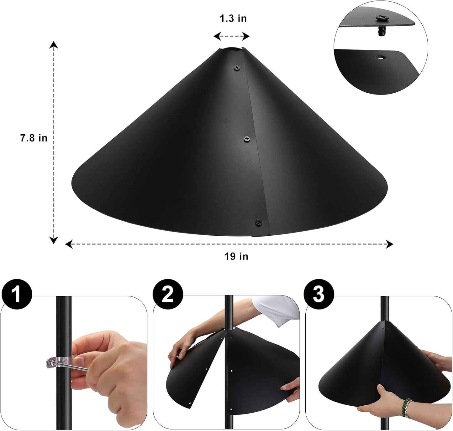Squirrel Baffle for Bird Feeder Pole, 19-Inch Bird Feeder Squirrel Proof, Baffle Guard, Pole Mount, 2 Pack, Black