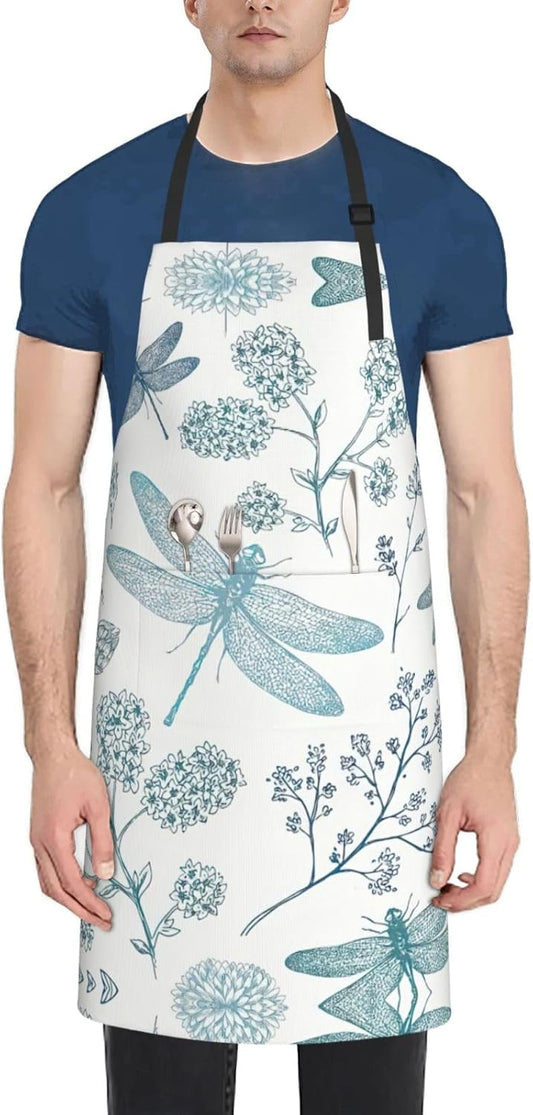 Dragonfly print Waterproof apron with pocket adjustable cooking apron for adult kitchen bibs to bake
