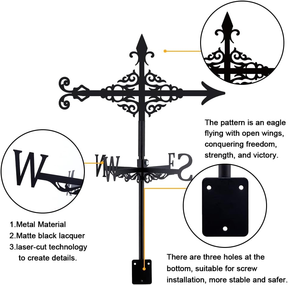 SUPERDANT Arrow Weather Vane Arrow Pattern Weathervanes Black Metal Wind Vanes Animal Wind Vanes for Outside Weathervane for Farmhouse Garden Outdoor Yard Roof Shed Paddock Decoration