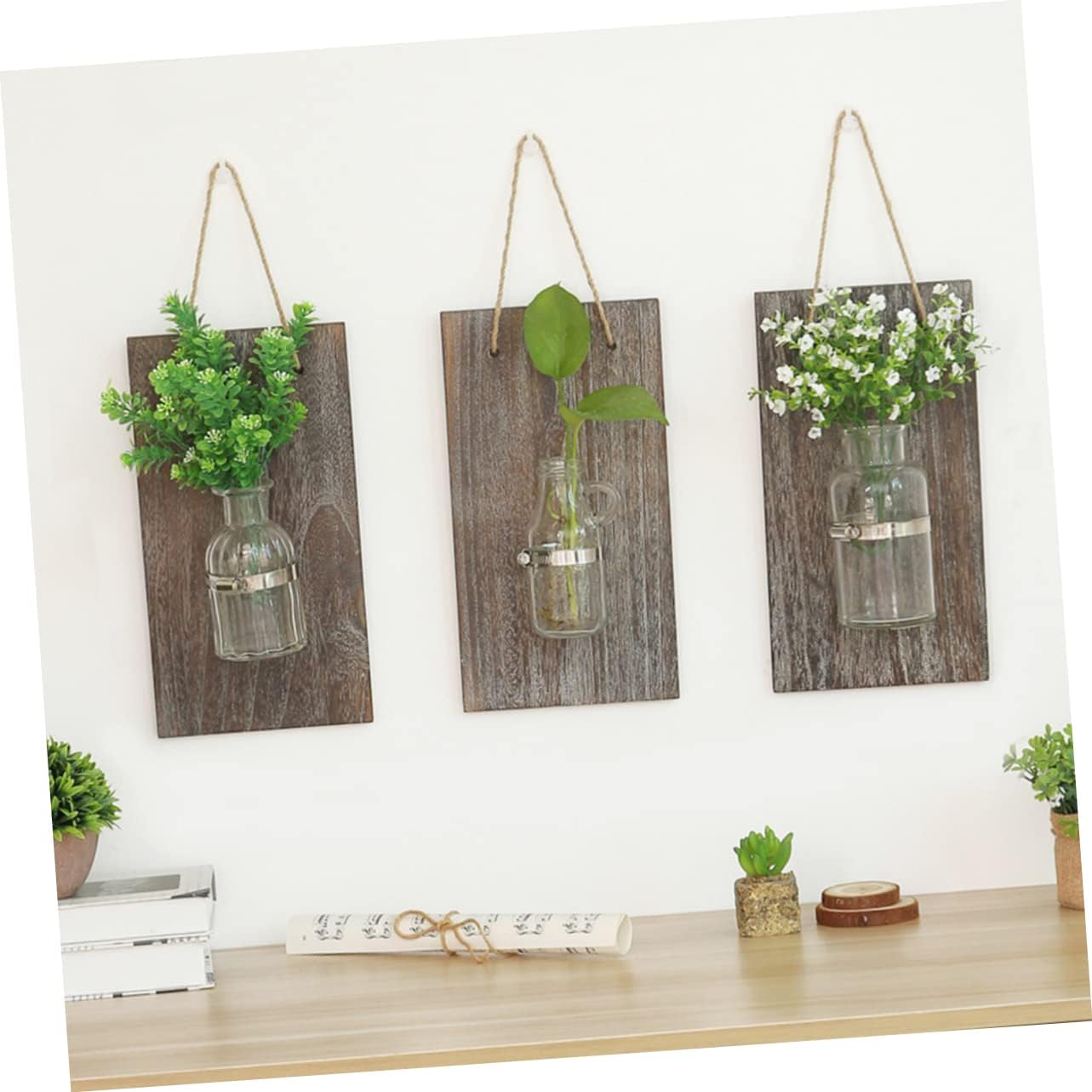 PRETYZOOM Vintage Wall Hanging Flower Pot Creative Wooden Board Hydrop