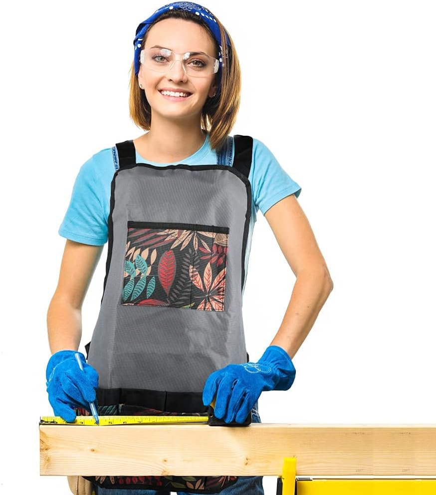 Laelr Garden Apron Oxford Cloth Work Apron With Pockets Adjustable Hea