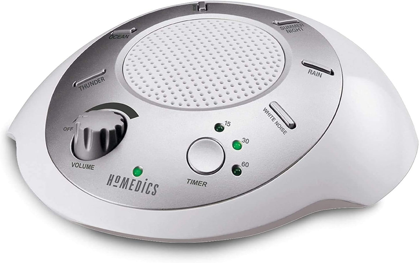 Homedics SoundSleep White Noise Machine, Silver, Small Travel Size with 6 Relaxing Nature Sounds, Portable Therapy for Home, Office, Nursery, Auto-Off Timer